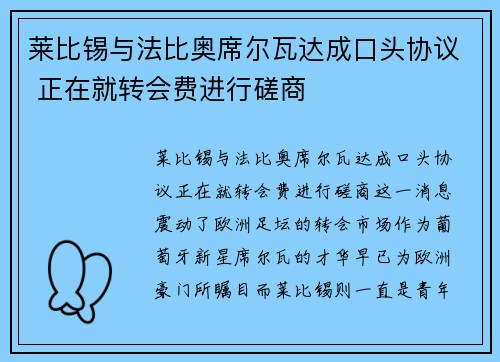 莱比锡与法比奥席尔瓦达成口头协议 正在就转会费进行磋商